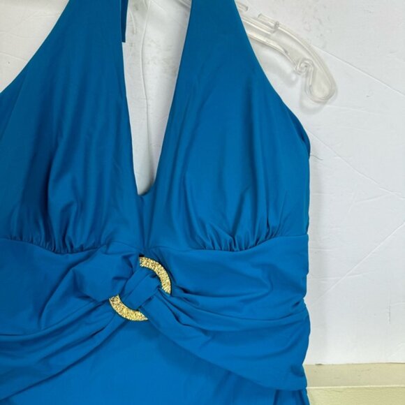 SPANX Bayside Halter Shaping 1Piece Swimsuit Ring Buckle Slimming Padded Blue 14 - Picture 7 of 16